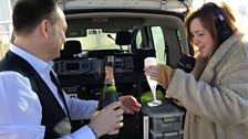 The back of the radio car was briefly turned into a champagne bar!