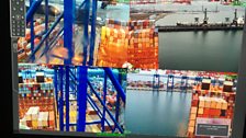 Four shots of the container ship as seen from the bridge security camera