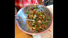 Chop up all your ingredients and put them in the bowl