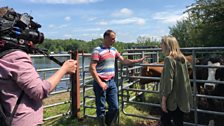 Ruth with farmer Mark Thompson as he transports cattle on lower Lough Erne