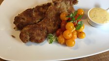 Lamb schnitzel and black pepper mayonnaise