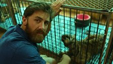 Aldo Kane with a captive tiger cub in Thailand