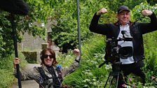 Cameraman Rob McDougall & soundwoman Cheryl Jones having fun on location