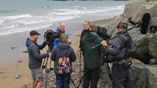 Crew filming on Broad Haven beach