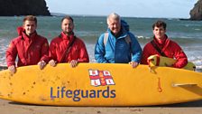 Derek with Nolton Haven lifeguards, Sam, Luke and Seth