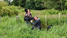 Sound woman Cheryl Jones and cameraman Aled Jenkins in action