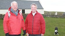 Derek and Rev John Bennett outside the church in Mwnt