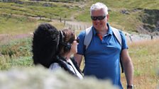 Derek and sound woman Cheryl Jones during  filming in Anglesey