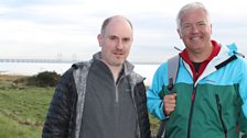 Derek with archaeologist Mark Lewis on the Sea Wall near Rogiet