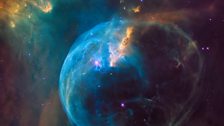 Bubble Nebula. Gas on the star is so hot it escapes into space as a stellar wind. Interstellar gas forms the edge of the bubble