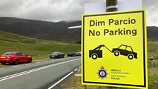 Cars parked near Pen y Pass in Snowdonia