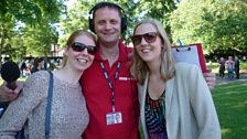 Presenter Graham Barnard with journalists Nanette Aldous and Sophie Price