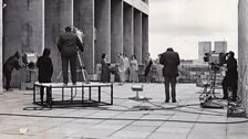 An ambitious outdoor recording between the library and the lecture theatres, sometime in the 1970s (Photo: UEA:TV)