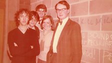 Nexus members post with a future  Radio Norfolk presenter in the early 1980s! (Photo: UEA:TV)