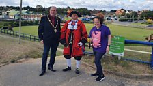 Amy with the mayor and town crier