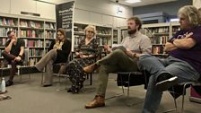 Poets and poems in Belfast Central Library for Book Week 2021.