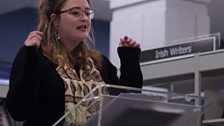 Poet, Niamh McNally, at a Book Week event in Central Library, Belfast (photo credit: Malachi O'Doherty)