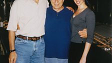 Bernstein on the scoring stage for 'Far from Heaven' with son and composer Peter, and daughter and orchestrator Emilie (2002)