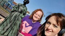 To give you a sense of scale...here's Amy and Claire next to The Pilgrim Woman...