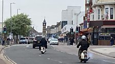 Today the team started on the coast....there was a scooter rally about to get underway on North Parade....