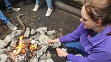 At their final destination....driver claire had a go at toasting marshmallows....