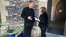 Julie chats to the Reverend Matthew Jackson, who kindly put the treasure in place for us