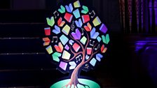 A Book Week Tree festooned with musical notes for A Box of Delights