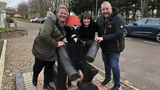 Julie with Carole and Ian, who had the clue at Potters for us