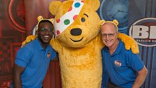 De-Graft Mensah and Mark Curry with Pudsey Bear