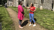 Angie chats with Helen, one of the organisers, outside the church