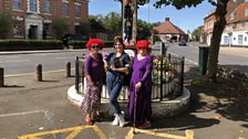 Courtney with Sue and Jill from the Swaffham Sparklers "Red Hat Ladies" group, who put the treasure in place for us