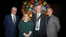 Mayor of the Causeway Coast and Glens Cllr Steven Garth Callaghan QPM, with Michael Smyth, Cllr Julie Gilmour and Adam Smyth