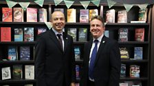 Secretary of State for NI Chris Heaton-Harris MP with Libraries NI Chief Executive Jim O'Hagan at Lisburn City Library.