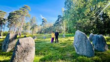 Musician Einar Selvik shows Eleanor the sacred site of Hunn in south-east Norway