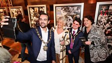 Lord Mayor Belfast, Cllr Micky Murray with Pamela Ballantine, Mayor Kurtis Dickson, Lisburn and Castlereagh and Paula McIntyre