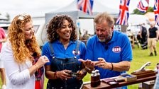 The blue team shopping with their expert Irita Marriott at Naseby antiques fair
