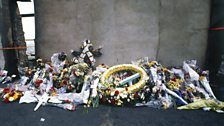 Floral tributes at Bradford City AFC's Valley Parade Stadium in May 1985
