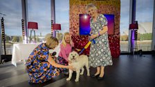 Agnes Allan and her dog Rannoch (winners of the Animal Award), Clare Grogan and Kaye Adams