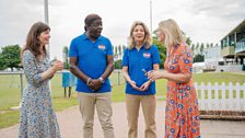 Presenter Natasha Raskin Sharp and the blue team after their shop