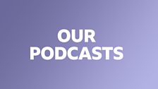 OUR PODCASTS white text on a purple background