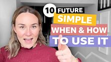 Georgie in her houe with text 'Futre simple - when and how to use it'