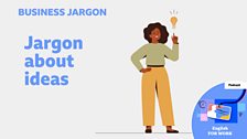 Jargon about ideas - person standing pointing at a lightbulb