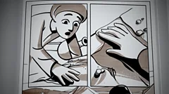 Comic strip illustration of Hussain discovering the first step to Tutankhamun's tomb.