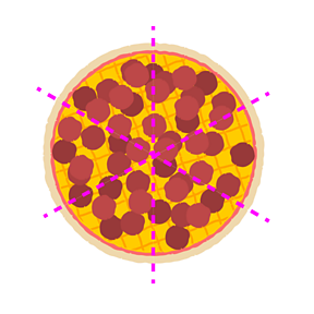 Pizza divided into sixths