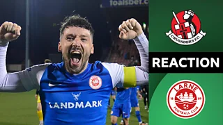 Larne: Tomas Cosgrove reacts after captaining Larne to first Irish