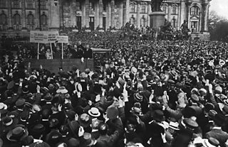  Mass demonstration in front of the Reichstag against the Treaty of Versailles 1919 
    