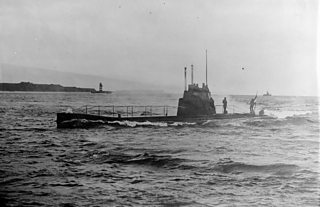 Germany's U-boat campaign, a captured U-boat in the Atlantic   