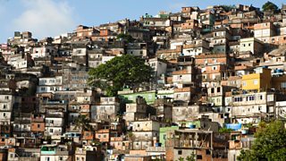 Slum housing on a hillside in the Rocinha favela in Rio