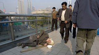A homeless man in Shanghai, China
