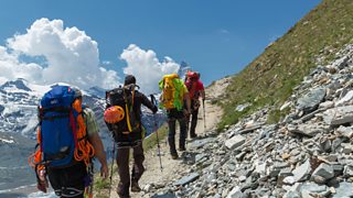 Climbers trekking to the Matterhorn